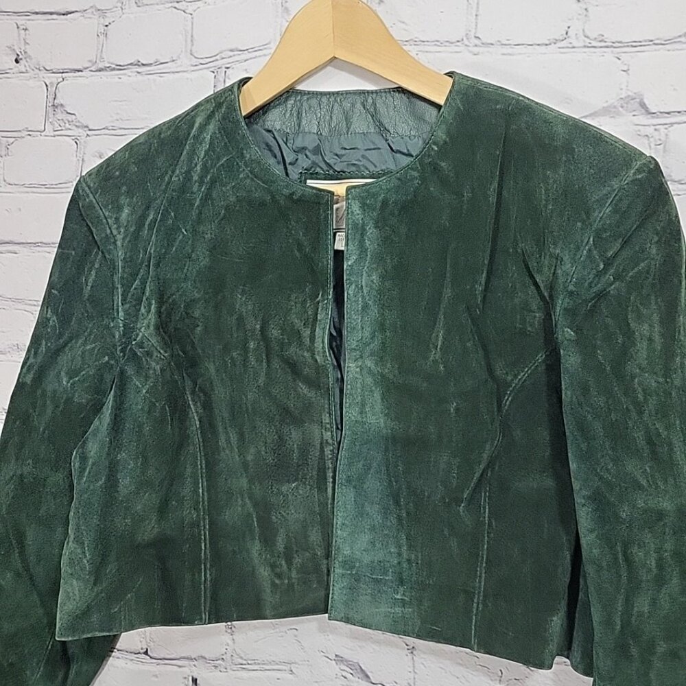 Wilson Leather Green Suede Jacket Cropped Vtg 80's Disco Womens L Large - Picture 2 of 9